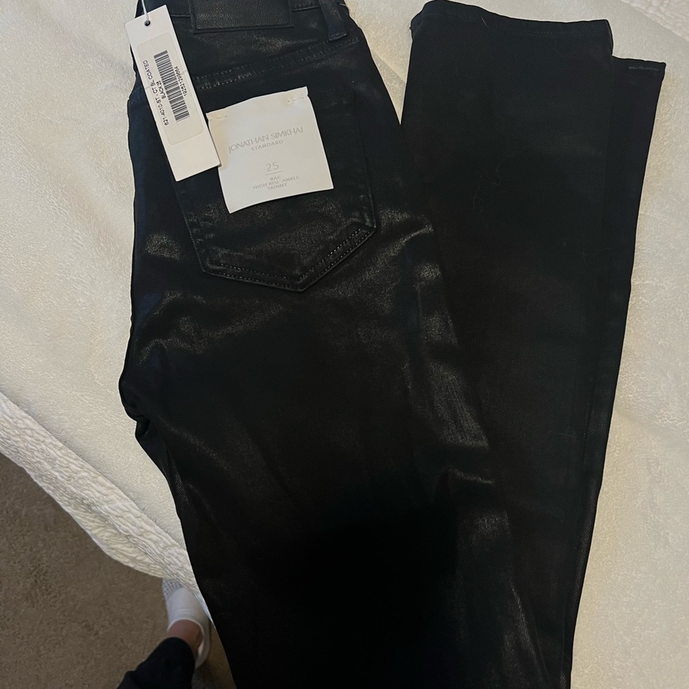 JONATHAN SIMKHAI STANDARD  Rae High Rise Ankle Skinny in Coated Black